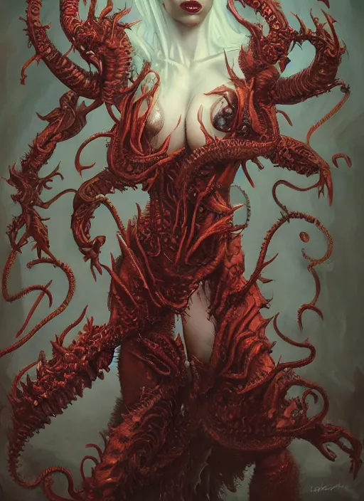 Prompt: a hyper detailed full body portrait of the queen of blades, diablo 4 lilith, sideshow figurines, cthulu, by dorian cleavenger, greg rutkowski, wlop, astri lohne, zdzisław beksinski trending on artstation