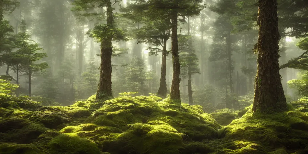 Image similar to a forest, highly detailed oil painting, hyperrealism, perfect lighting, Studio Ghibli, Jessica Rossier, digital art, octane render, beautiful composition, trending on artstation, masterpiece
