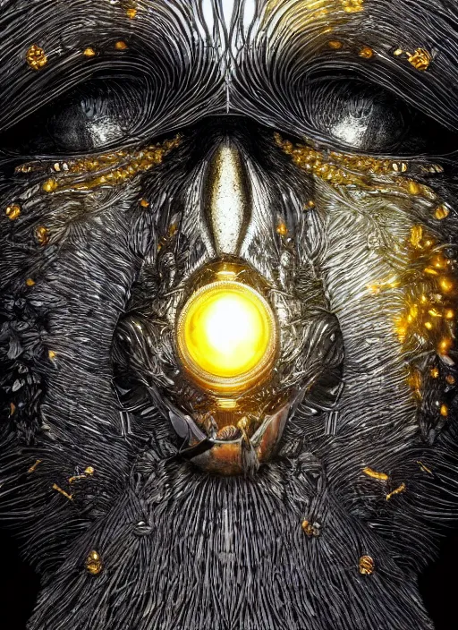 Image similar to glowing silver and golden elements, full close-up portrait, crow from shutterstock, book cover, green forest, white moon, red lips, establishing shot, extremly high detail, photo-realistic, cinematic lighting, pen and ink, intricate line drawings, by Yoshitaka Amano, Ruan Jia, Kentaro Miura, Artgerm, post processed, concept art, artstation, matte painting, style by eddie mendoza, raphael lacoste, alex ross