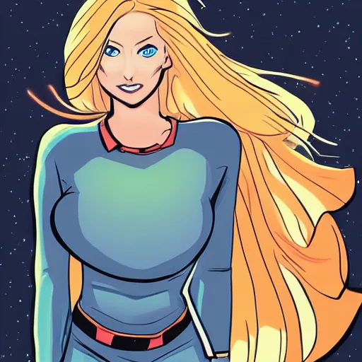 Image similar to blonde girl wearing an decent outfit hero, digital artwork in hero comic art style