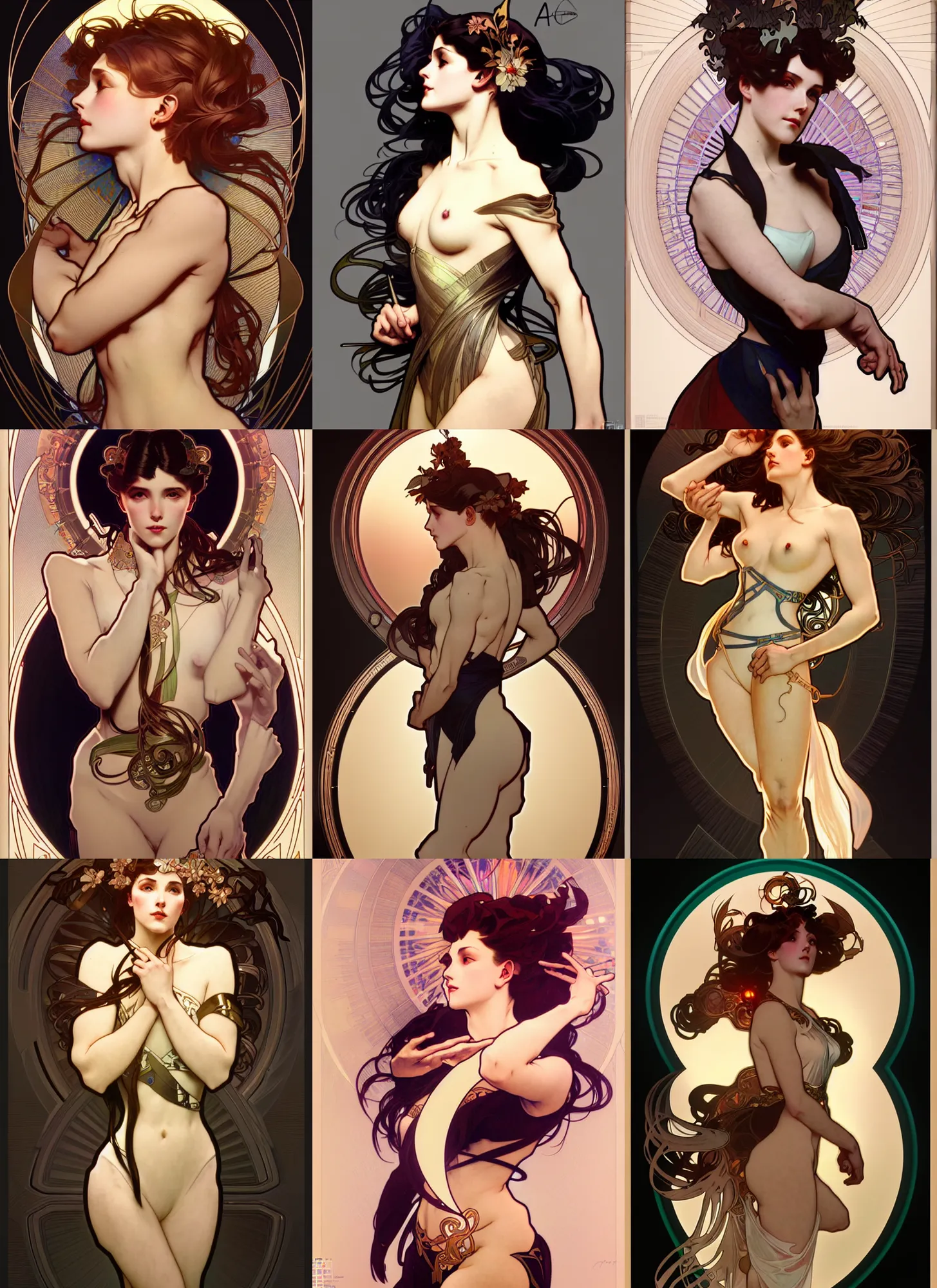 Image similar to digital concept art by artgerm and alphonse mucha. just one lonely namilia attctive showgirl!! full body!! contour light effect!! 8 k, black tape project show. stage light. octane render. sharp edge. ultra clear detailed