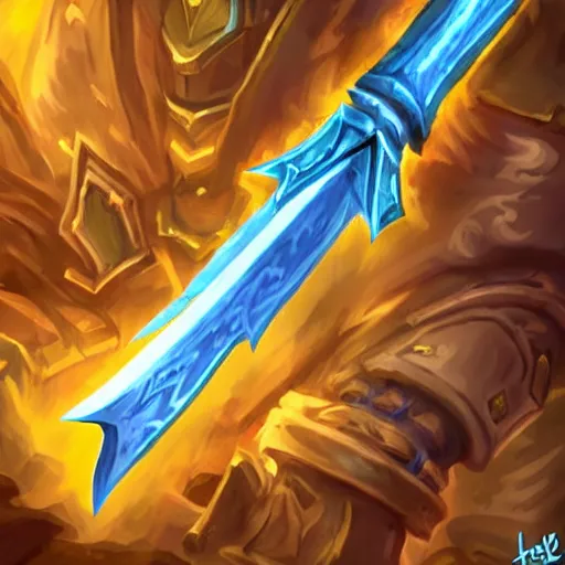 Image similar to yellow broad sword, giant sword, war blade weapon, hearthstone art, fantasy game art style, league of legends style art