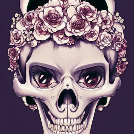 Prompt: anime manga skull portrait young woman skeleton, minnie mouse, intricate, elegant, highly detailed, digital art, art by JC Leyendecker and sachin teng