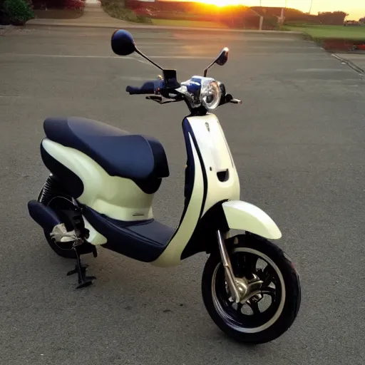 Prompt: photo of custom scooter meetup, golden hour, tuning, 5 0 cc, 7 5 cc, 1 2 5 cc, yoshimura exhaust, leovince, race scooter