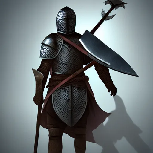 Prompt: knight holding a halberd, photorealistic, warm lighting, epic