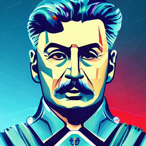 Image similar to cyberpunk joseph stalin as the leader of a futuristic communist society, cybernetics, sharp lines, digital, artstation, colored in