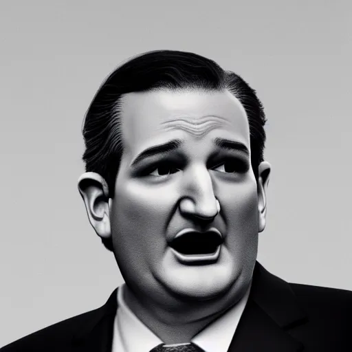 Image similar to Ted Cruz jumpscare, black and white, creepy lighting, scary, horror, ornate, eerie, fear, videogame screenshot