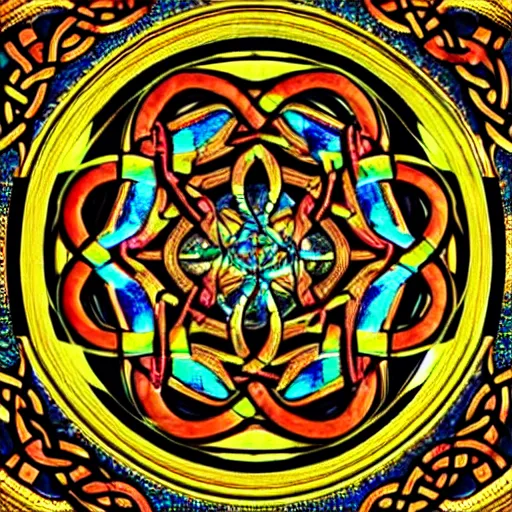 Image similar to ornate psychedelic twisting three dimensional celtic pattern vortex inside a hexagonal shape, intricate detail, complex