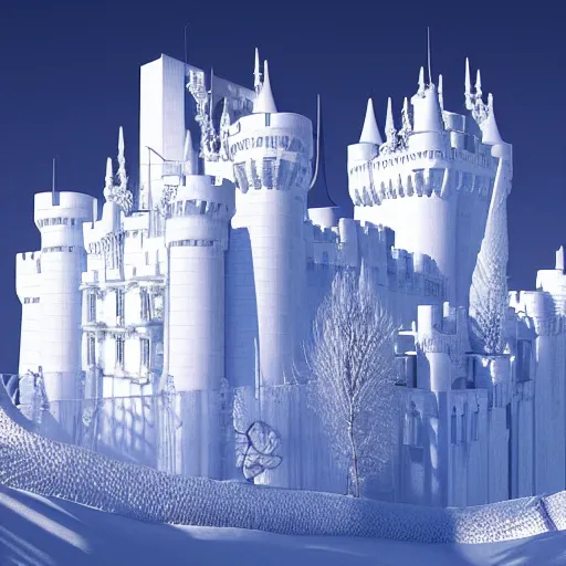 Prompt: Photo of a beautiful castle made of Ice designed by Zaha Hadid digital art