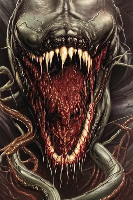 Image similar to venom. art by tomasz alen kopera and glenn fabry.