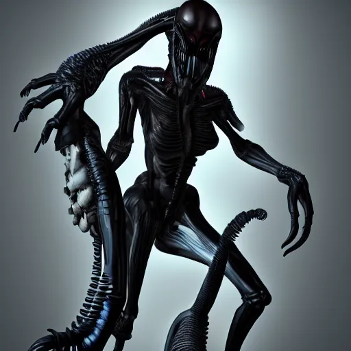 Prompt: xenomorph with the legs of a human female, wearing high heels, trending on artstation, 4k, highly detailed