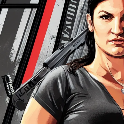 Prompt: a GTA 5 loading screen featuring a portrait of Gina Carano