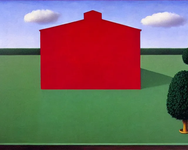 Image similar to a green, red, and black painting by Magritte