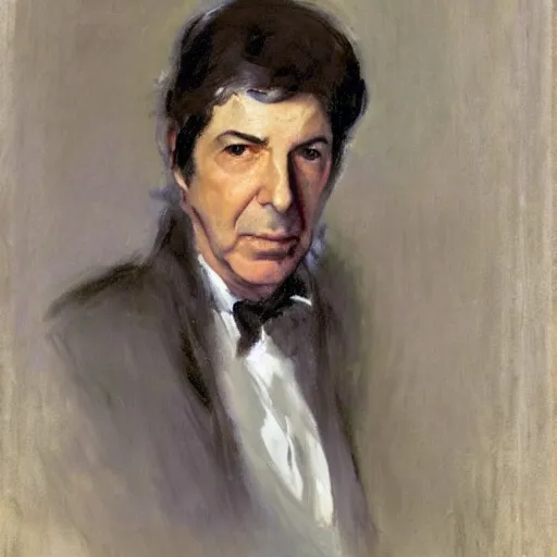 Image similar to portrait of leonard cohen, by john singer sargent and robert e. mcginnis