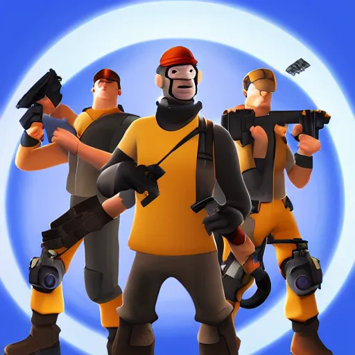 Image similar to team fortress 2 characters in space