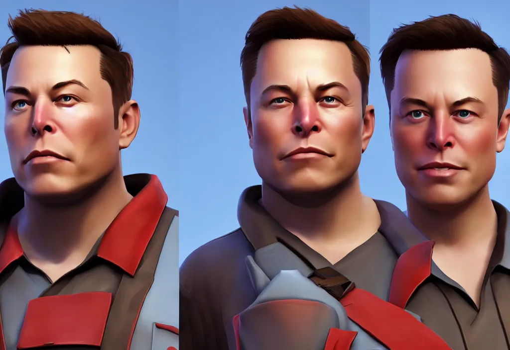 Image similar to elon musk in team fortress 2, elon musk in the video game team fortress, gameplay screenshot, close up, 3 d rendering. unreal engine. amazing likeness. very detailed.