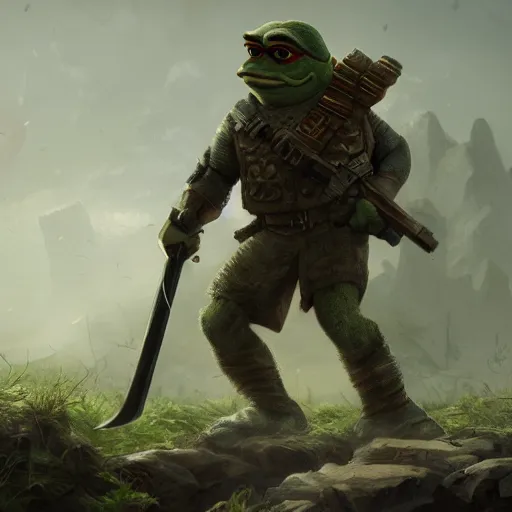 Prompt: pepes the in combat, matte, painting, trending on artstation, incredible post - processing lighting, centered composition, cinematic composition, rule of thirds, intricate details