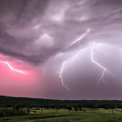 Prompt: a beautiful thunderstorm rolling over a small town, with the clouds illuminated slightly red, ominous, eerie, wayne barlow