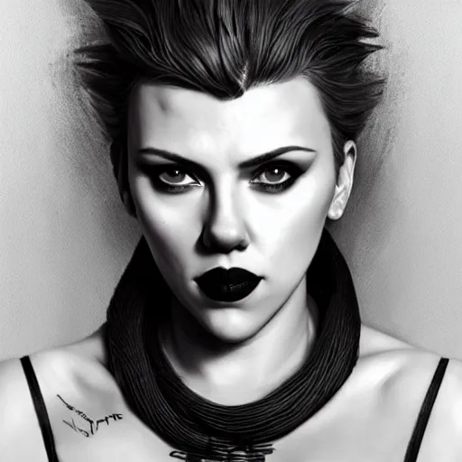 Prompt: detailed portrait of scarlett johansson as very muscular goth zarya from overwatch, beautiful, fantasy, intricate, elegant, highly detailed, digital painting, artstation, concept art, matte, sharp focus, illustration, art by aenaluck, artgerm and roberto ferri and greg rutkowski, epic fantasy, digital painting