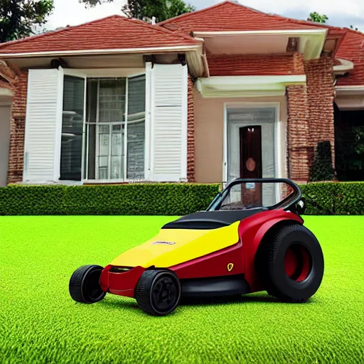 Prompt: Ferrari 20-Volt electric lawn mower. Lithium Ion cordless. Product picture from e-commerce site. Background removed. White background. Entire product visible in picture.