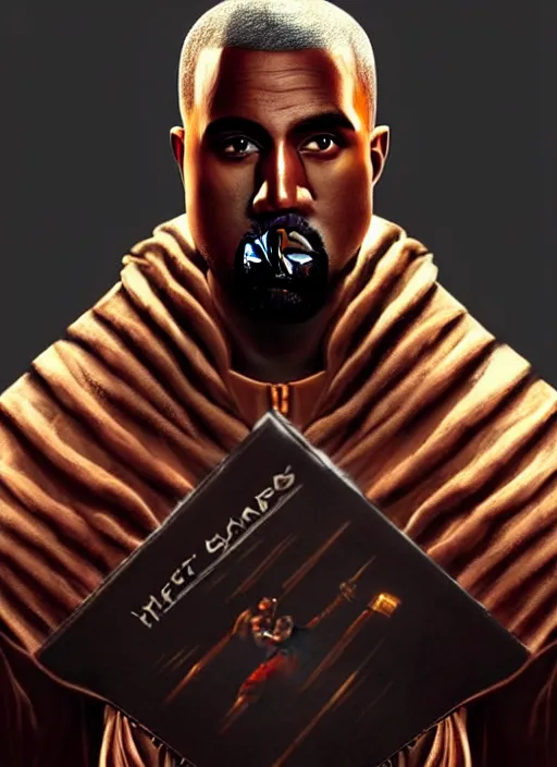 Image similar to A striking epic hyper real comic book style portait painting of Kanye west as a bard, D&D Concept Art, unreal 5, DAZ, Apex legends concept art, hyperrealistic, octane render, cosplay, RPG portrait, dynamic lighting