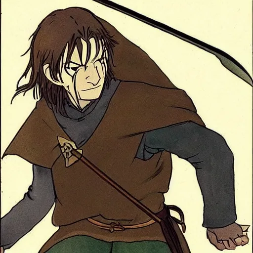 Image similar to boromir from the anime lord of the rings (1986), studio ghibli, very detailed, realistic