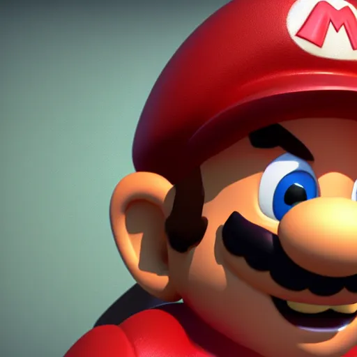 Prompt: portrait of highly detailed realistic mario made from blender - 8K with ray tracing