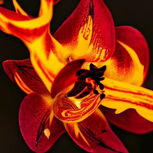 Prompt: an orchid flower made of flames