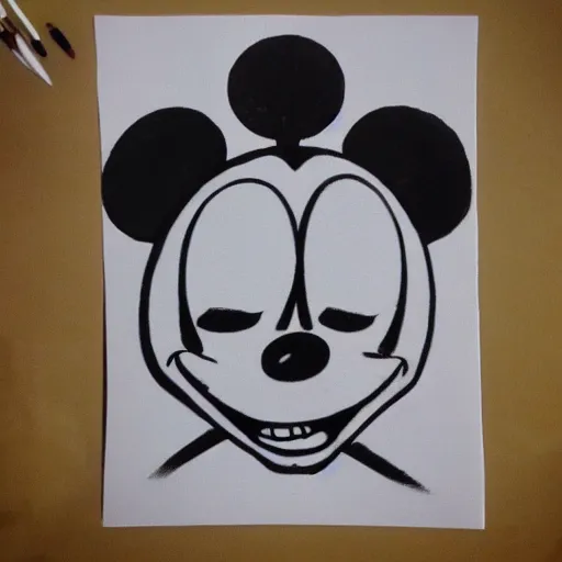 Image similar to grunge drawing of mickey mouse in the style of jack skellington