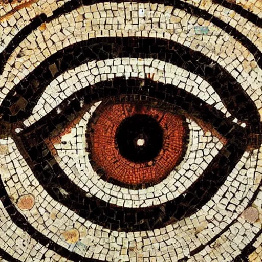 Image similar to medium shot Mosaic of an eye, from Italica, AD 176-275. Archaeological Museum, Seville. Byzantine mosaics, highly detailed, HQ, HD, beautiful, National Geographic,