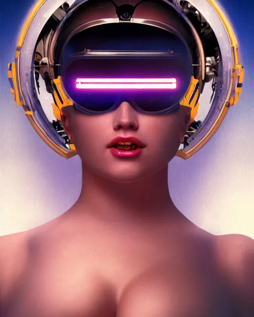 Image similar to centered portrait photo of cute young anna nicole smith as a solarpunk mecha humanoid robotic parts wearing goggles with bright lights, real human face, pudica pose by bouguereau, inside white room, ultra - realistic and detailed, 8 k