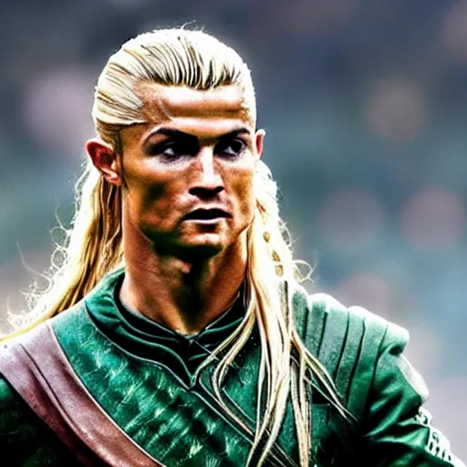 Image similar to cristiano ronaldo as legolas in lord of the rings movie, hyper detailed, 8 k