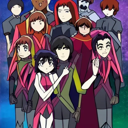 Image similar to A picture of a Klingon musical, in an anime style