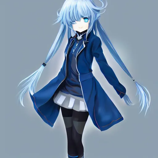 Prompt: high school girl split dimensions, azure blue eyes, silver hair, full body!!! digital anime art, made by xiaoguaishou, trending on artstation