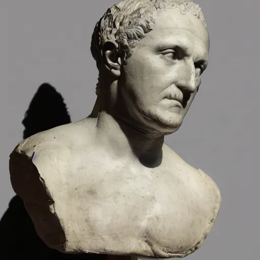Image similar to julius cesar's bust wrapped in skin