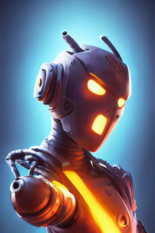 Image similar to epic mask helmet robot ninja portrait stylized as fornite style game design fanart by concept artist gervasio canda, behance hd by jesper ejsing, by rhads, makoto shinkai and lois van baarle, ilya kuvshinov, rossdraws global illumination radiating a glowing aura global illumination ray tracing hdr render in unreal engine 5