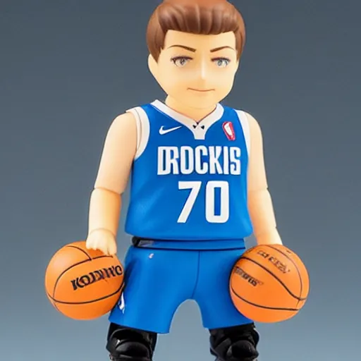 Prompt: luka doncic as nendoroid, blue dress with number 7 7!, kodak film