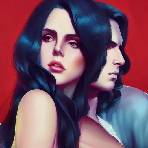 Image similar to Kurt Kobain and lana del rey , by WLOP and artgerm, artstation, deviantart, pixiv