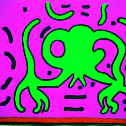 Image similar to minimalist painting of cthulhu, by keith haring