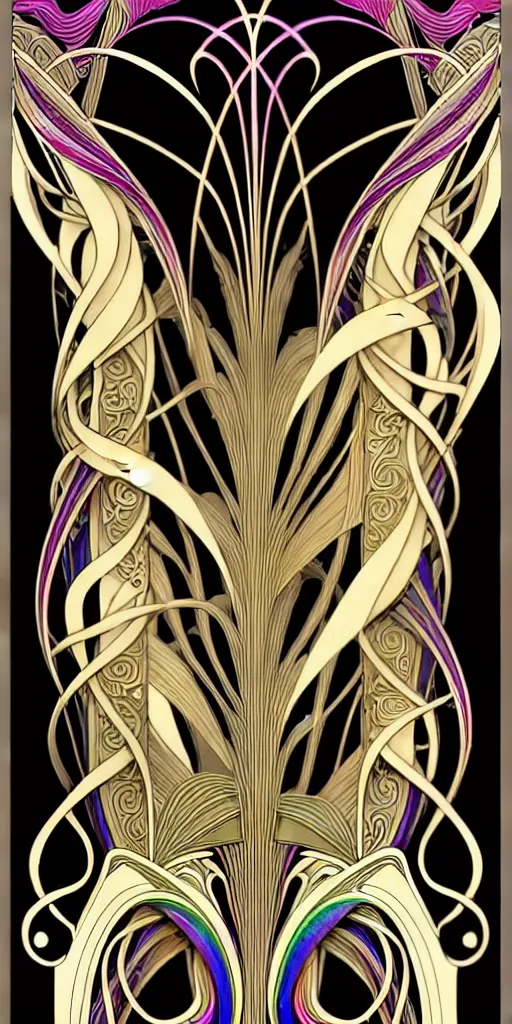 Image similar to the source of future growth dramatic, elaborate emotive Art Nouveau styles to emphasise beauty as a transcendental, seamless pattern, symmetrical, large motifs, hyper realistic, 8k image, 3D, supersharp, Flowing shiny twisted rainbow silk cloth in curves and swirls, iridescent and black and bismuth colors , perfect symmetry, iridescent, High Definition, sci-fi, Octane render in Maya and Houdini, light, shadows, reflections, photorealistic, masterpiece, smooth gradients, no blur, sharp focus, photorealistic, insanely detailed and intricate, cinematic lighting, Octane render, epic scene, 8K