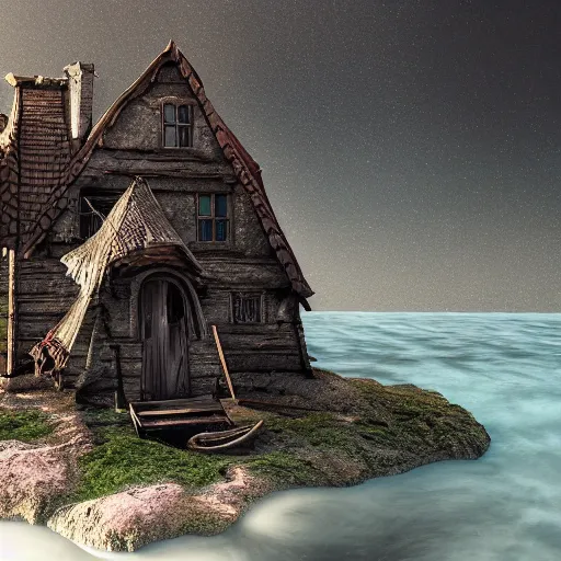 Image similar to a witches house on the ocean, epic scene, redshift render, cgi, hyper - detailed, photo - bash, 8 k post - production, masterpiece