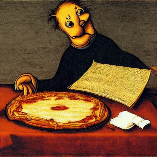 Image similar to garfield eating lasagna by leonardo davinci