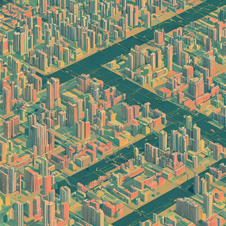 Image similar to isometric view illustration of Moscow suburbs, highly detailed, by James Gilleard and Bruce Pennington