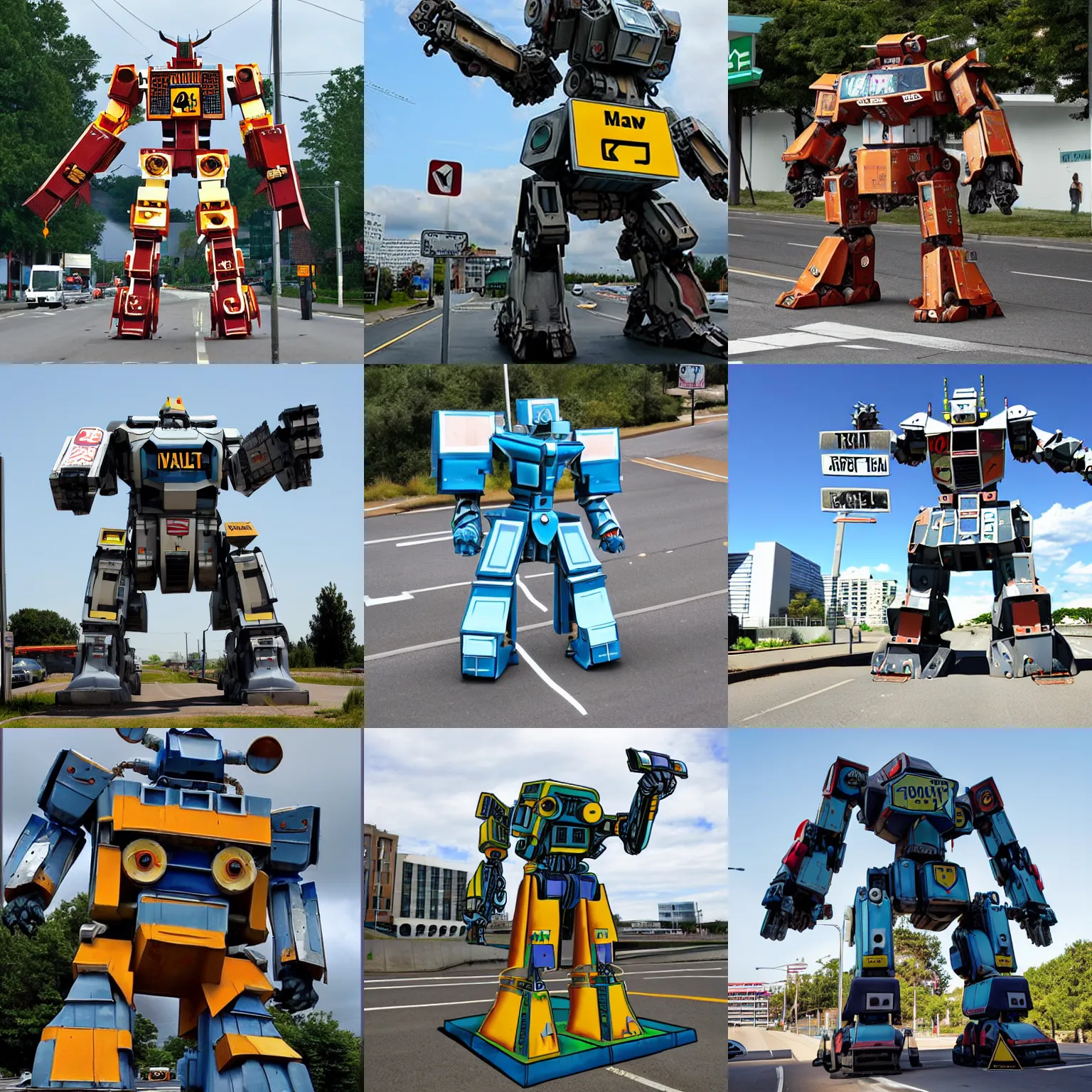 Prompt: giant mecha made of road signs