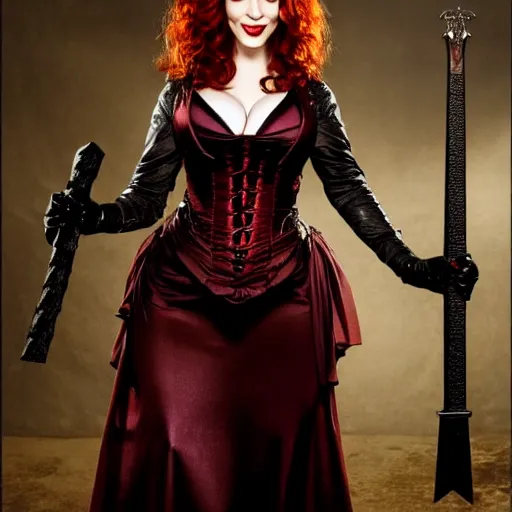 Image similar to photo of a christina hendricks as a vampire warrior, full length portrait, highly detailed, 8k, award winning