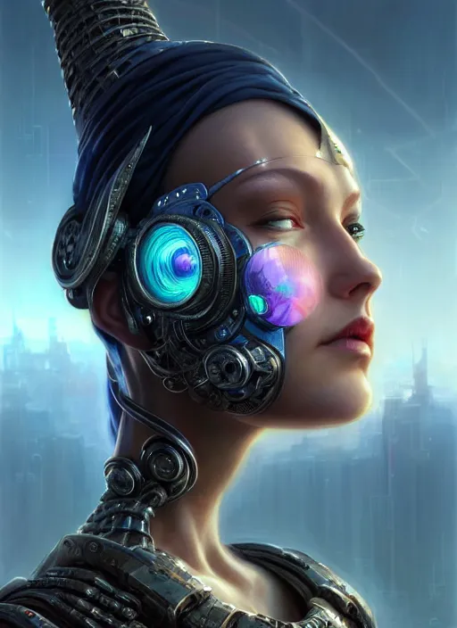 Prompt: closeup portrait shot of cyber girl wearing a bandana in a scenic dystopian environment, intricate, elegant, highly detailed, centered, digital painting, artstation, concept art, smooth, sharp focus, illustration, artgerm, tomasz alen kopera, peter mohrbacher, donato giancola, joseph christian leyendecker, wlop, boris vallejo