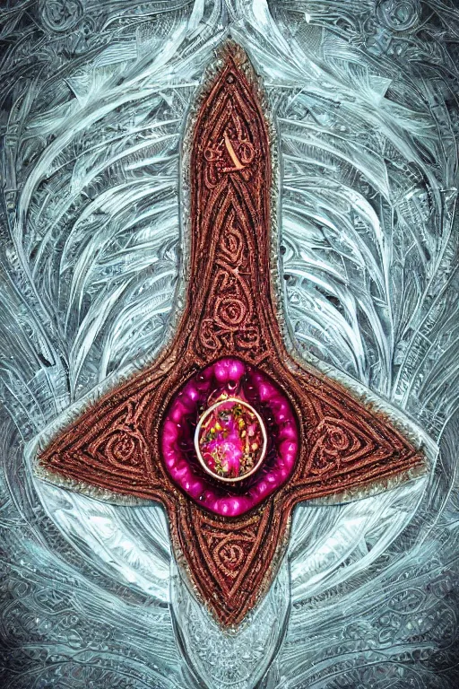 Image similar to a intricate background design intricate rune stones and rubies, flowers atomic stars, digital art, photorealistic, vivid colors, highly detailed, intricate