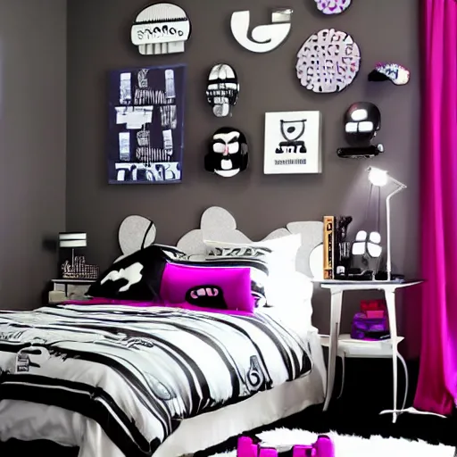 Image similar to a girl's cozy cyber punk bedroom