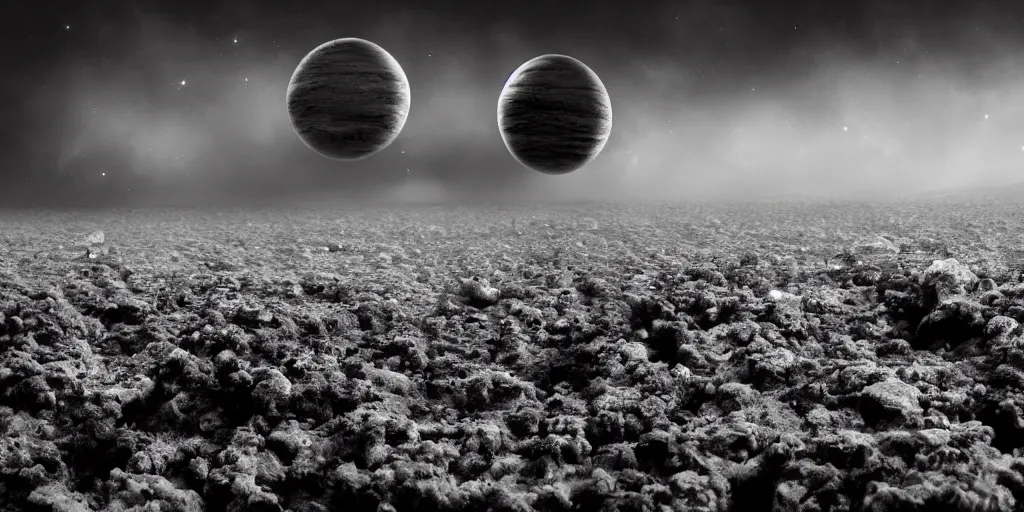 Prompt: Humanity encounters another intelligent civilisation from another planet, black and white, depth of field