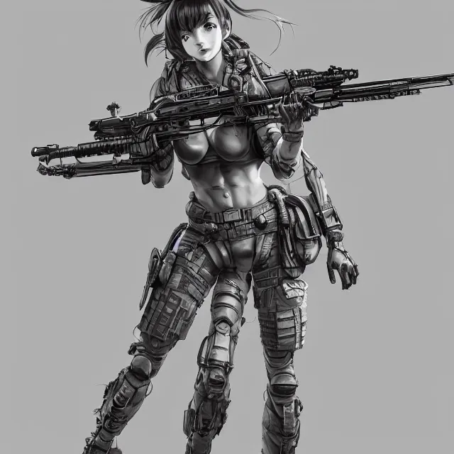 Image similar to the photorealistic portrait of lawful neutral female futuristic marine sniper as absurdly beautiful, gorgeous, elegant, young anime gravure idol, an ultrafine hyperdetailed illustration by kim jung gi, irakli nadar, intricate linework, bright colors, octopath traveler, final fantasy, unreal engine 5 highly rendered, global illumination, radiant light, detailed and intricate environment